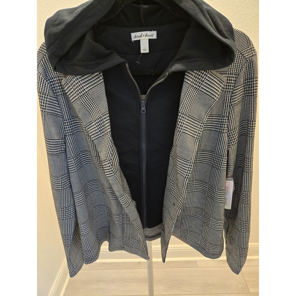 ​Derek Heart NEW Plaid Blazer L Womens Hoodie Insert Jacket Check Pattern Large - Picture 5 of 13